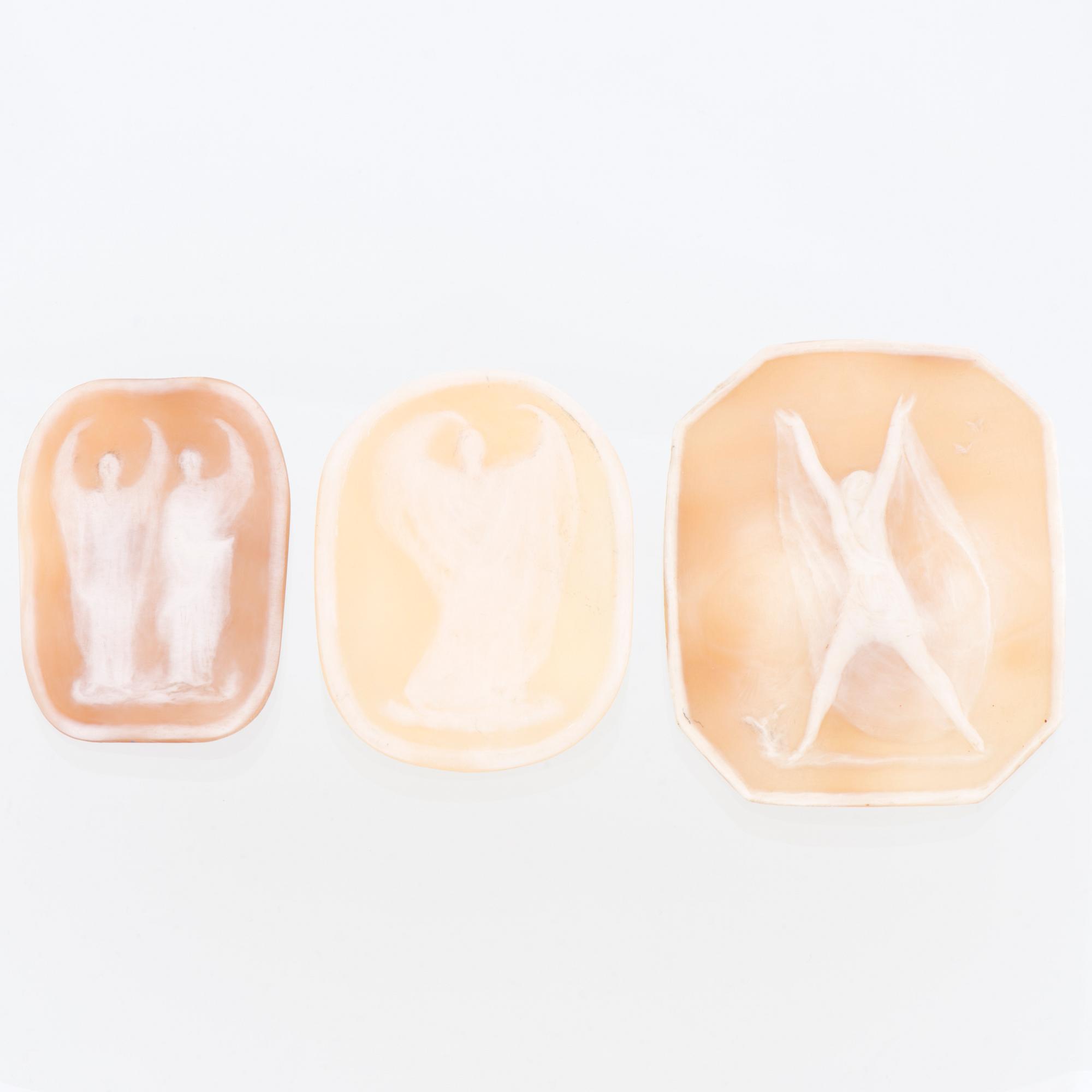 A SET OF THREE EVA GYLDÉN CAMEOS, signed, 1950s.