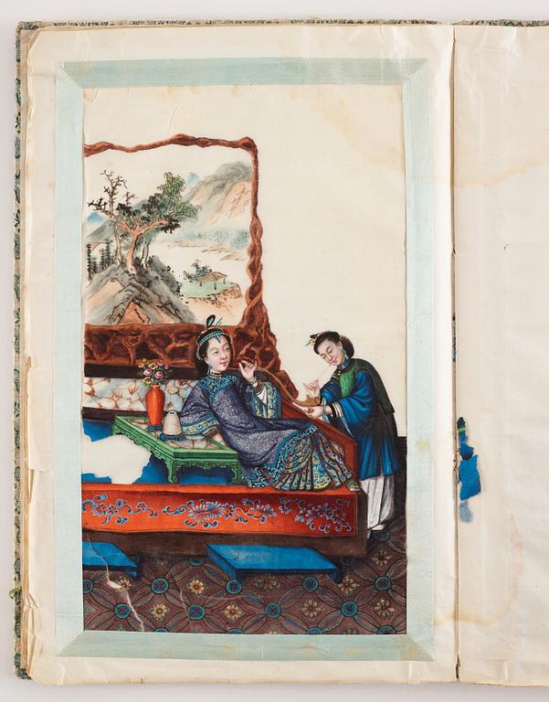 An album with 12 Chinese paintings by anonymous artist, Qing dynasty, 19th Century.