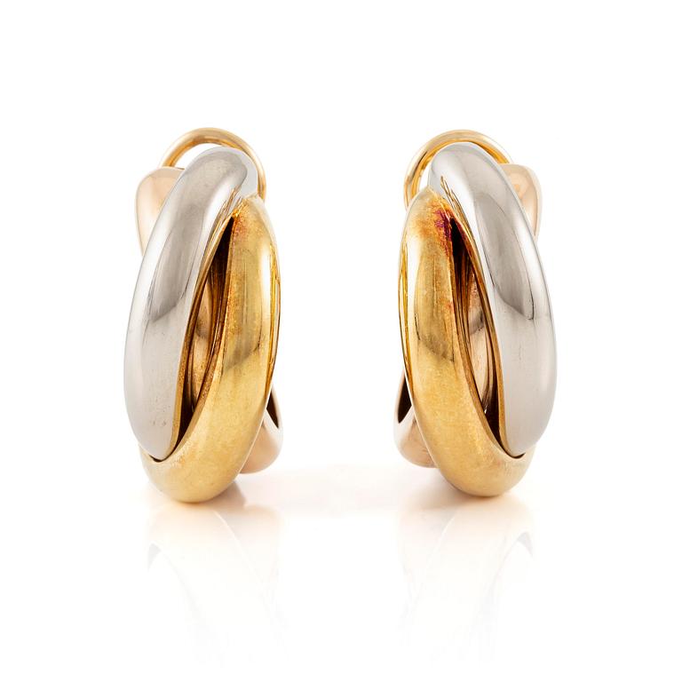 Cartier a pair of "Trinity" earrings in 18K gold in three colours.