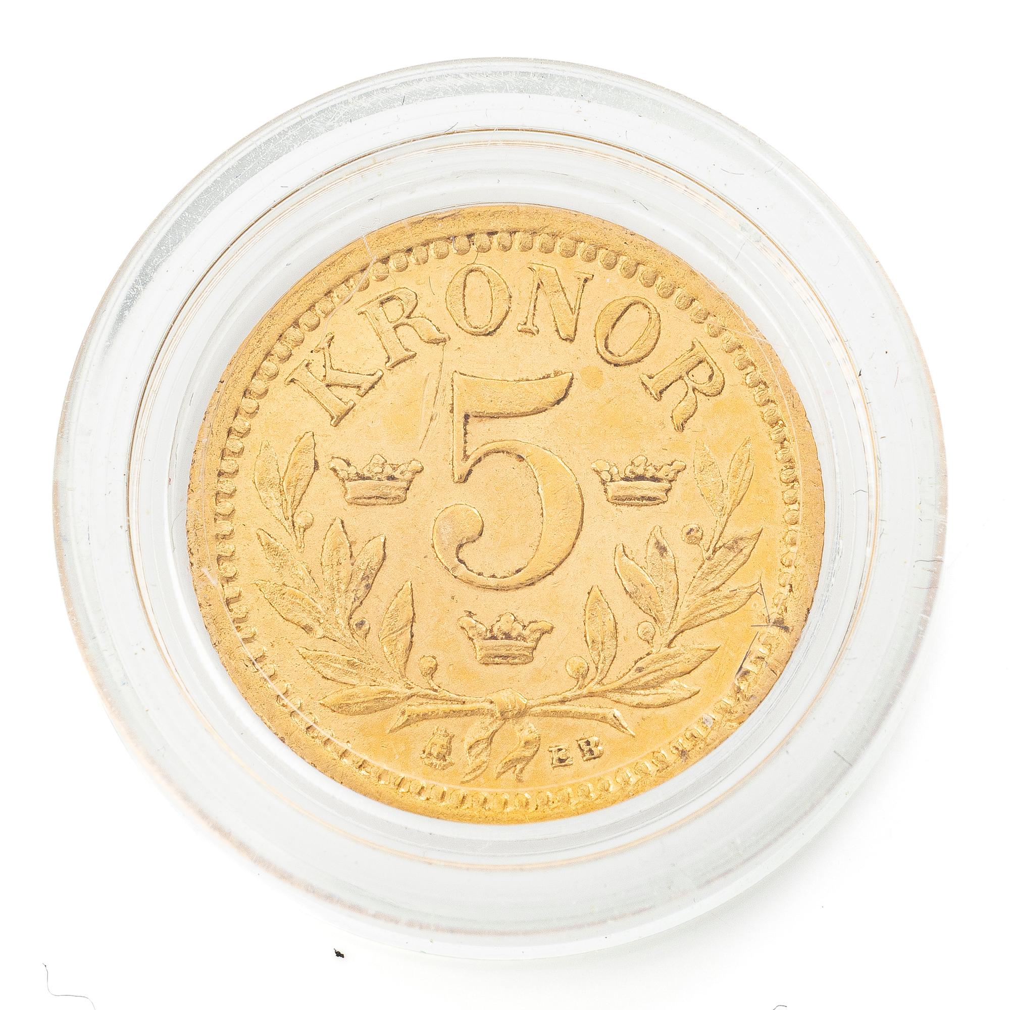 Guldmynt, Sverige, Oskar II, 5 kronor, 1882.