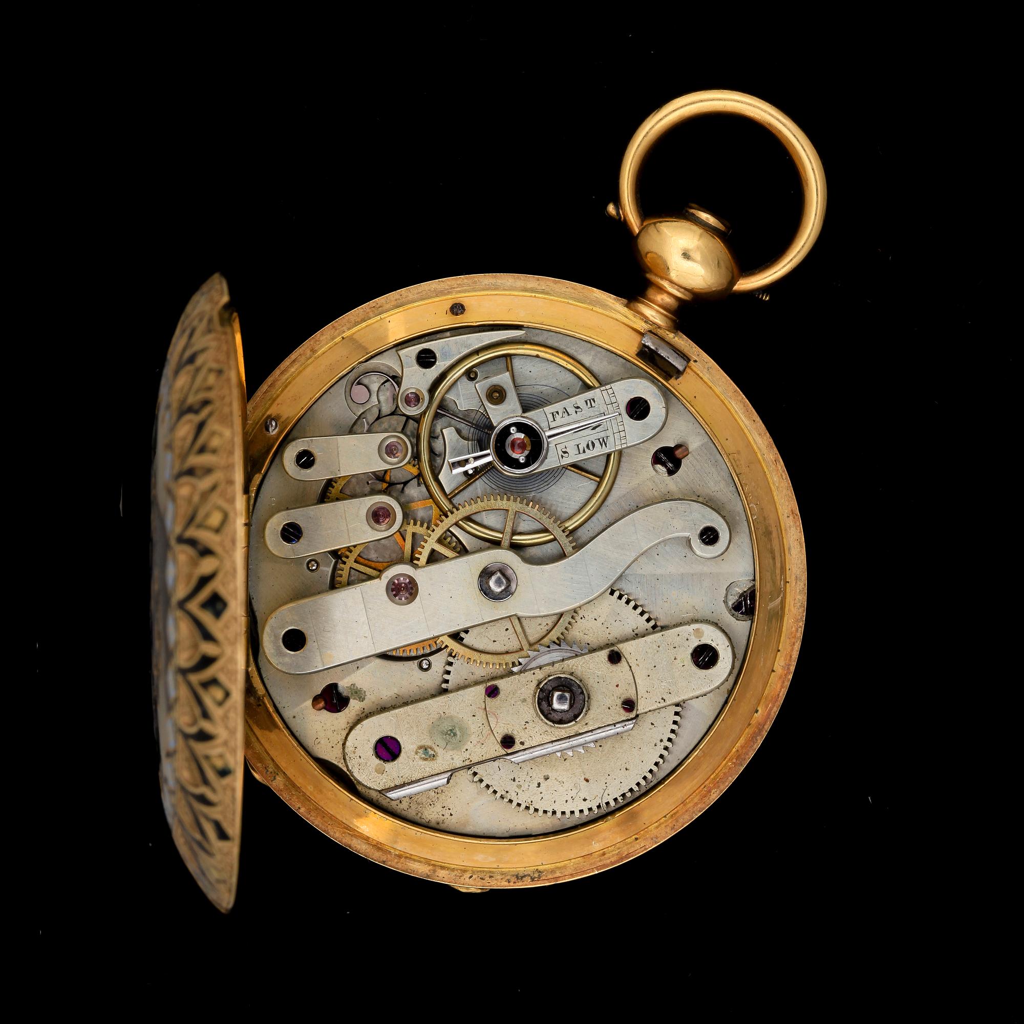 DAMFICKUR, 18k guld, F L Mathez omkring 1800/1900. Tot vikt ca 55g.