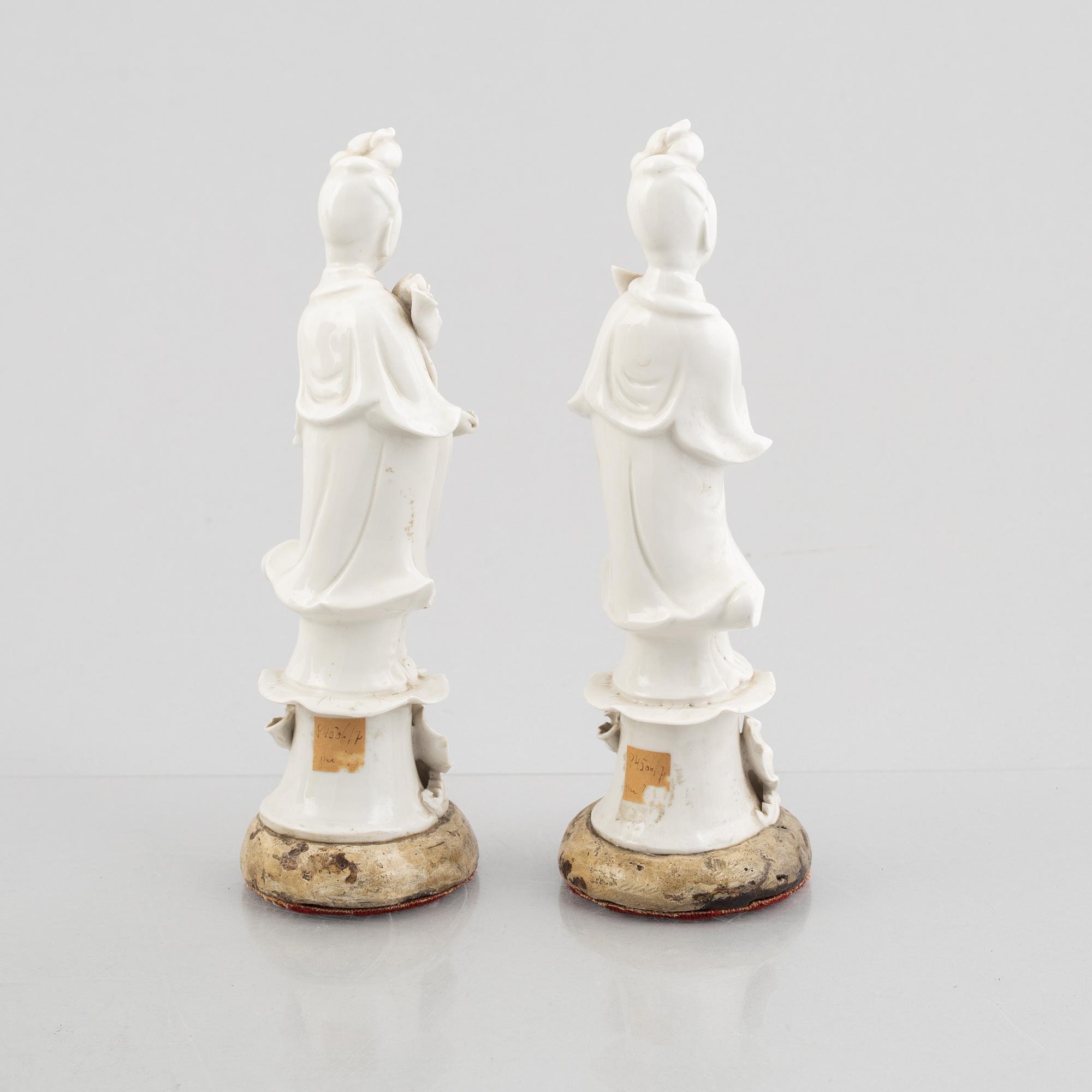 A pair of blanc de Chine porcelain figures, 20th century.