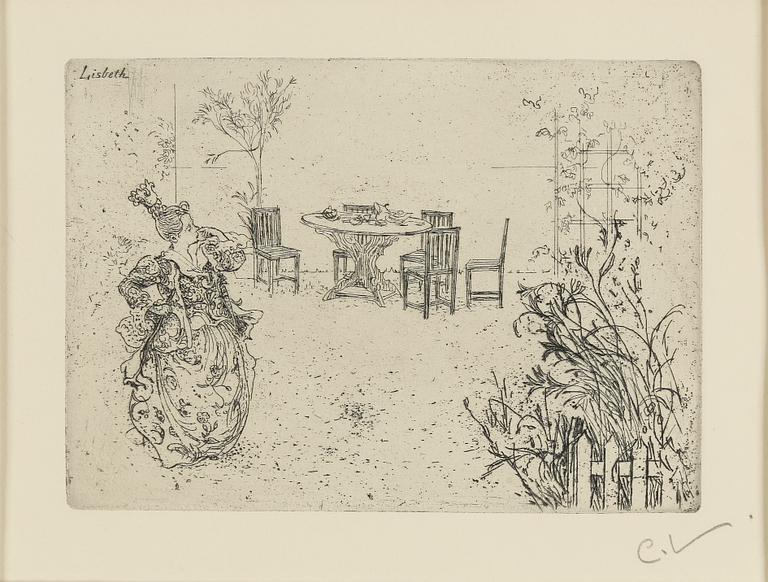 CARL LARSSON, etching, signed C.L. in pencil. Executed 1909. State 2. "Lisbeth play acting".