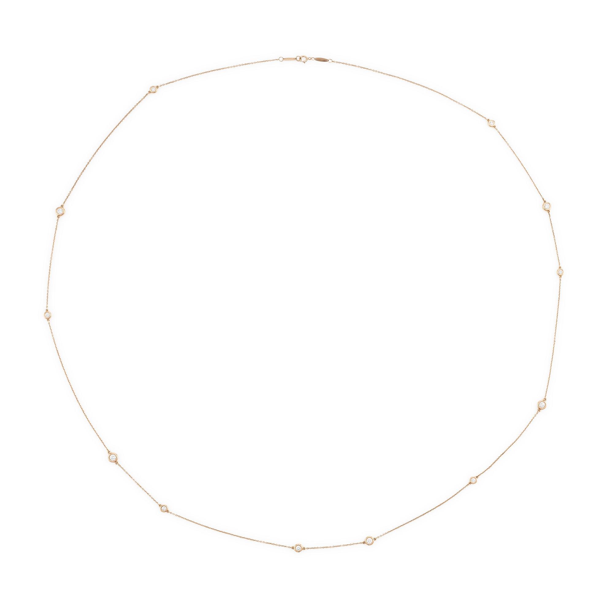 A Tiffany &Co necklace "Diamonds by the yard" design Elsa Peretti in 18K rose gold set with round brilliant-cut diamonds.