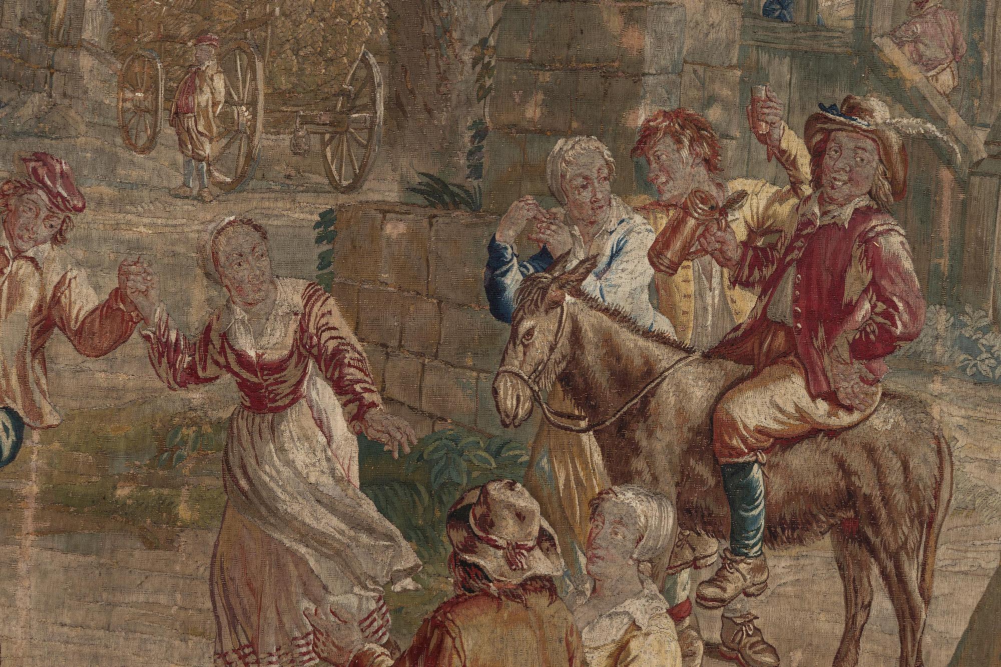 Jacob van der Borcht, vävd tapet, "Kermess" gobelängteknik ca 337 x 278 cm, Bryssel, Flanderna, signerad I. V. D BORCHT & Bryssels stadsmärke.
