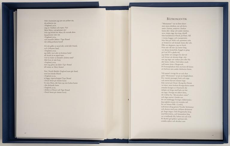 Gösta Werner, "Visor av Evert Taube", kassetter, 2 st, med 62 färglitografier, 1989, signerade.