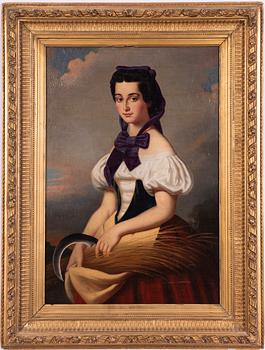 Okänd konstnär, 1800-tal, Ung kvinna med kärve.