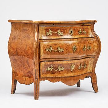 A burr alder parquetry rococo commode, Mälardalen, Sweden, later part 18th century.