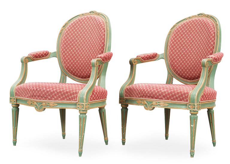 A pair of Gustavian late 18th century armchairs.