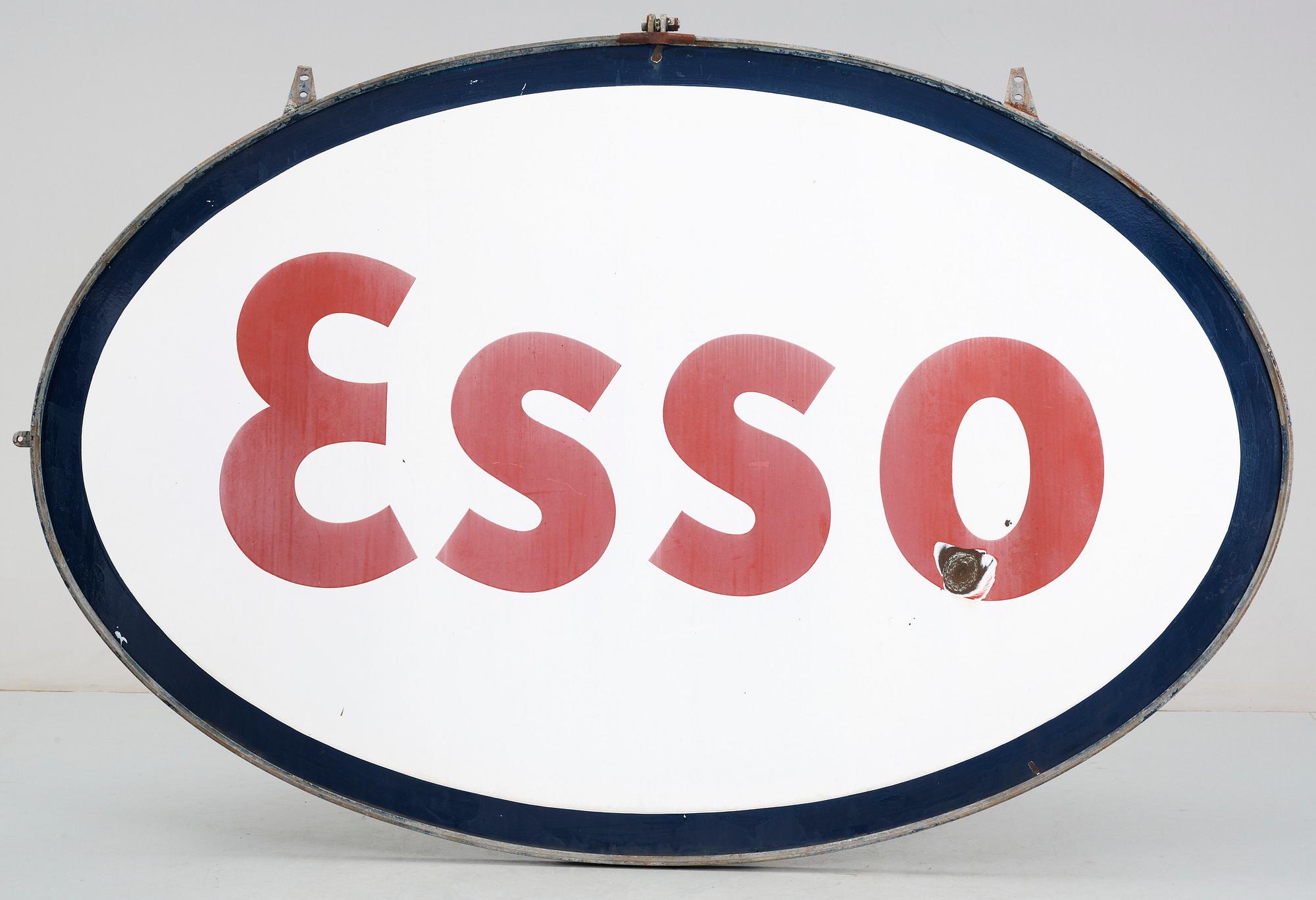 REKLAMSKYLT,  emaljerad plåt, Esso, 1900-talets andra hälft.