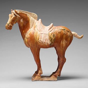 A pottery figure of a horse, Tang dynasty (618-907).