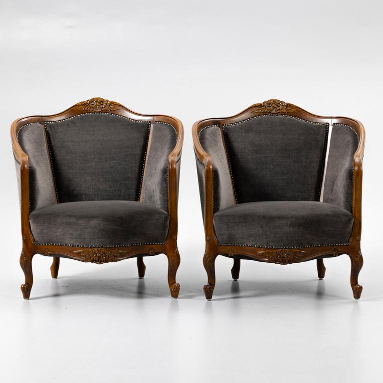 Armchairs, a pair, Rococo style, 20th century.