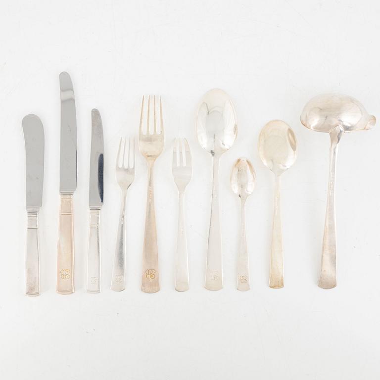 Jacob Ängman, a 111-piece silver flat wear set, "Rosenholm", GAB, Sweden,