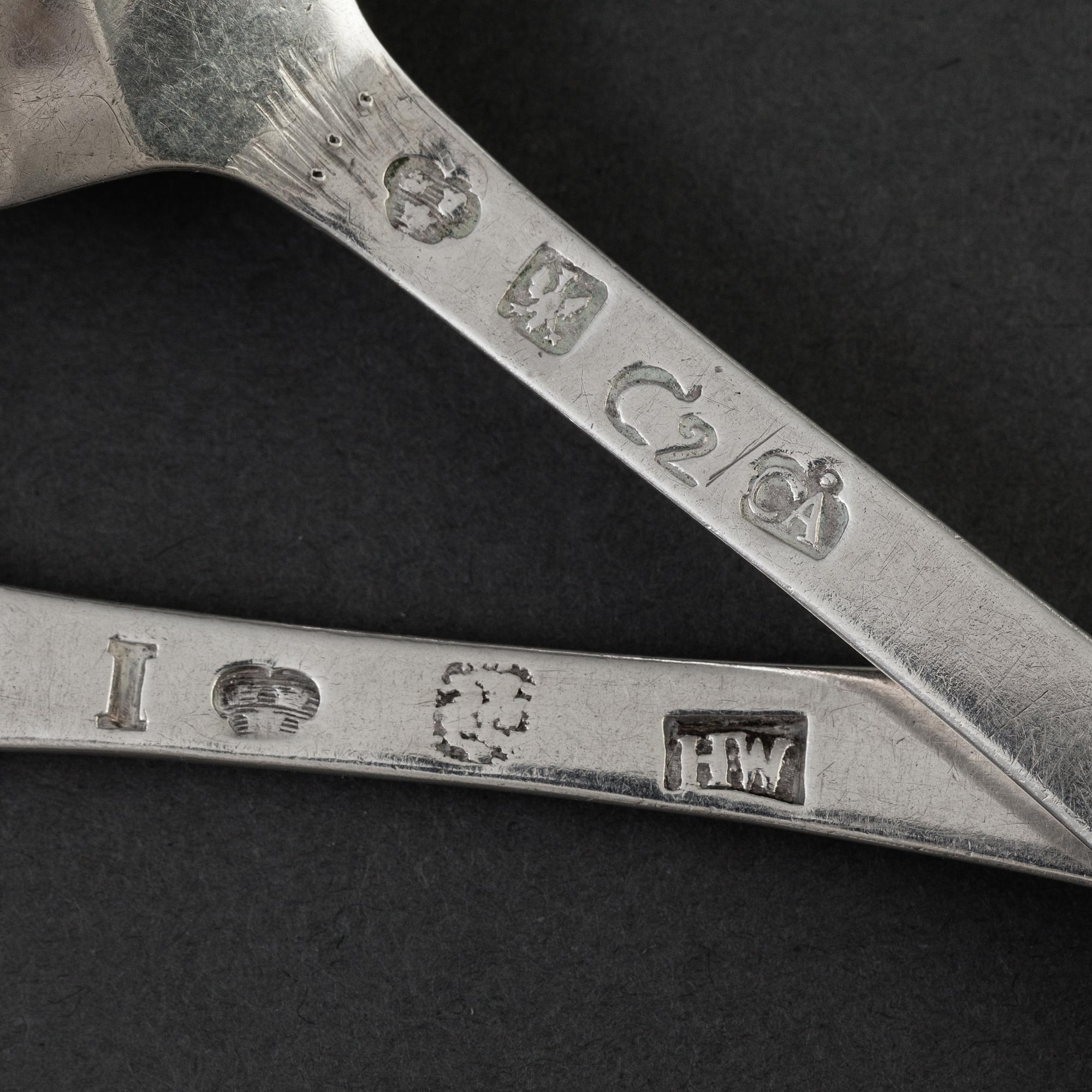 Henrik Wittkopf dy, Stockholm 1767 och Carl Åberg, Arboga 1785, skedar 2 st, silver.