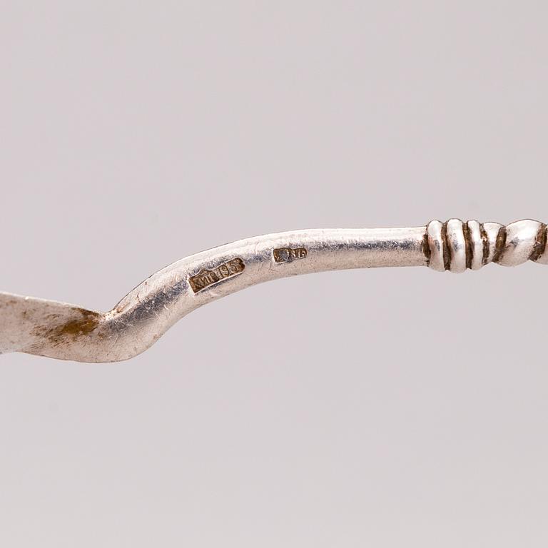 A Russian silver teaglass holder and seven teaspoons, Moscow and Kiev, first half and mid-20th Century.