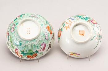 Two famille rose bowls, late Qing dynasty.