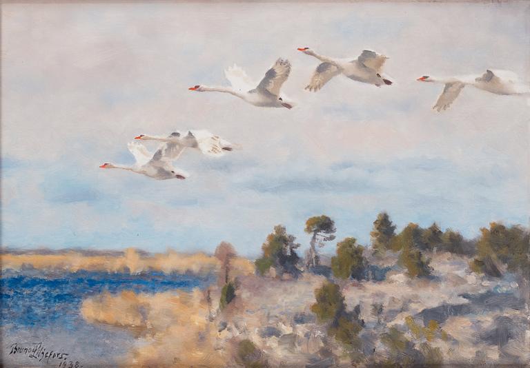 Bruno Liljefors, Swans in flight.