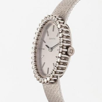 Zenith, armbandsur, 28 x 12 mm, briljantslipade diamanter, 18K vitguld, manuell, ca 1979.