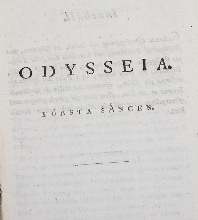 BÖCKER, 6 st, 2 st vol I resp 4 st vol II, Odyssen, översatt av Marcus Wallenberg. Linköping 1819-1821.