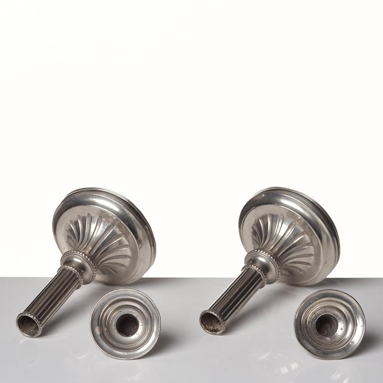 A pair of Gustavian pewter candlesticks by R Ryman 1784.