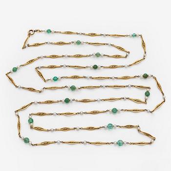 Halsband, 17K guld, smaragder och odlade pärlor.