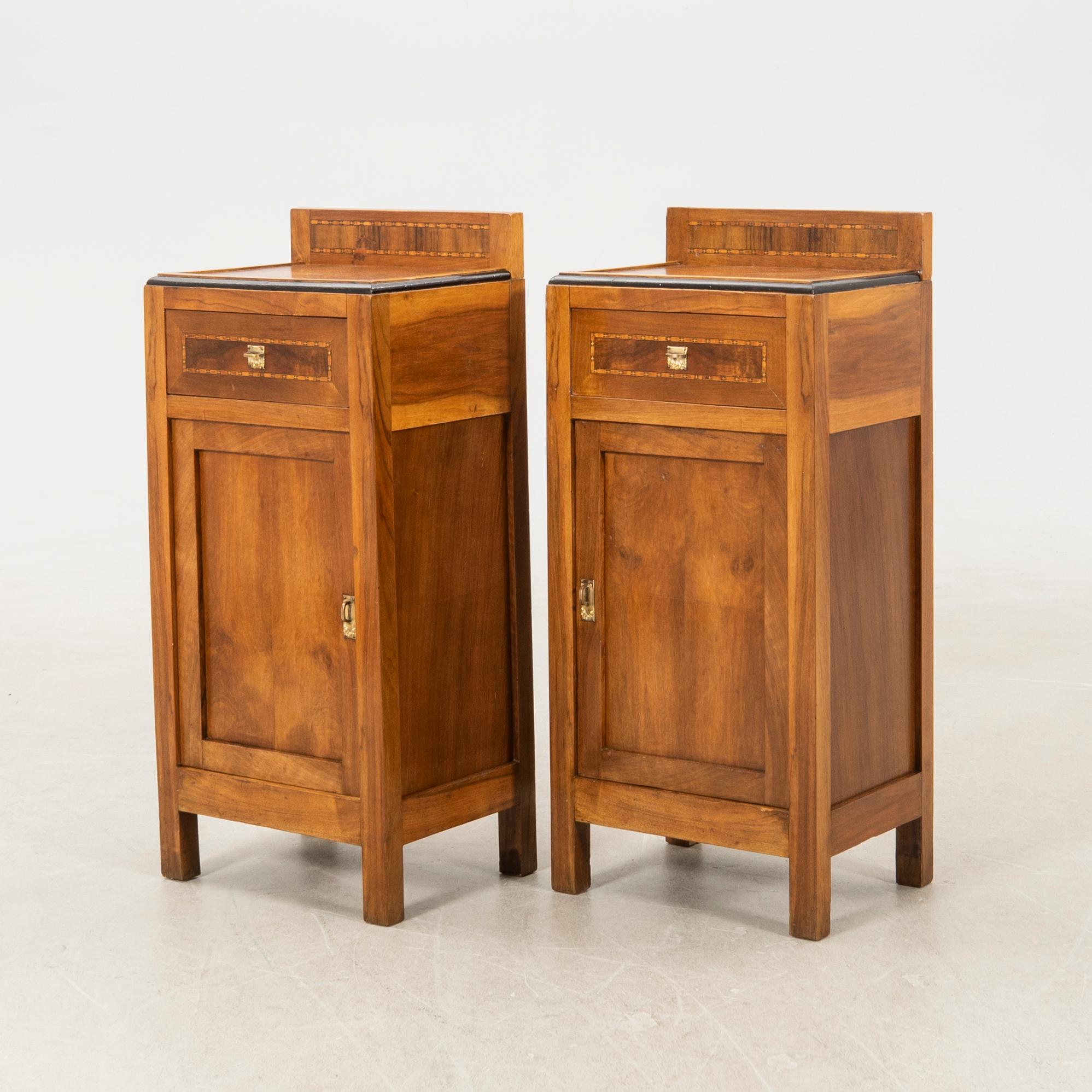 Bedside tables, a pair, first half of the 20th century.
