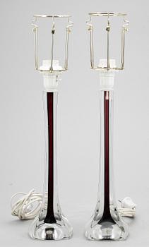 BORDSLAMPOR, ett par, glas, Paul Kedelv Flygsfors, 1950/60-tal.