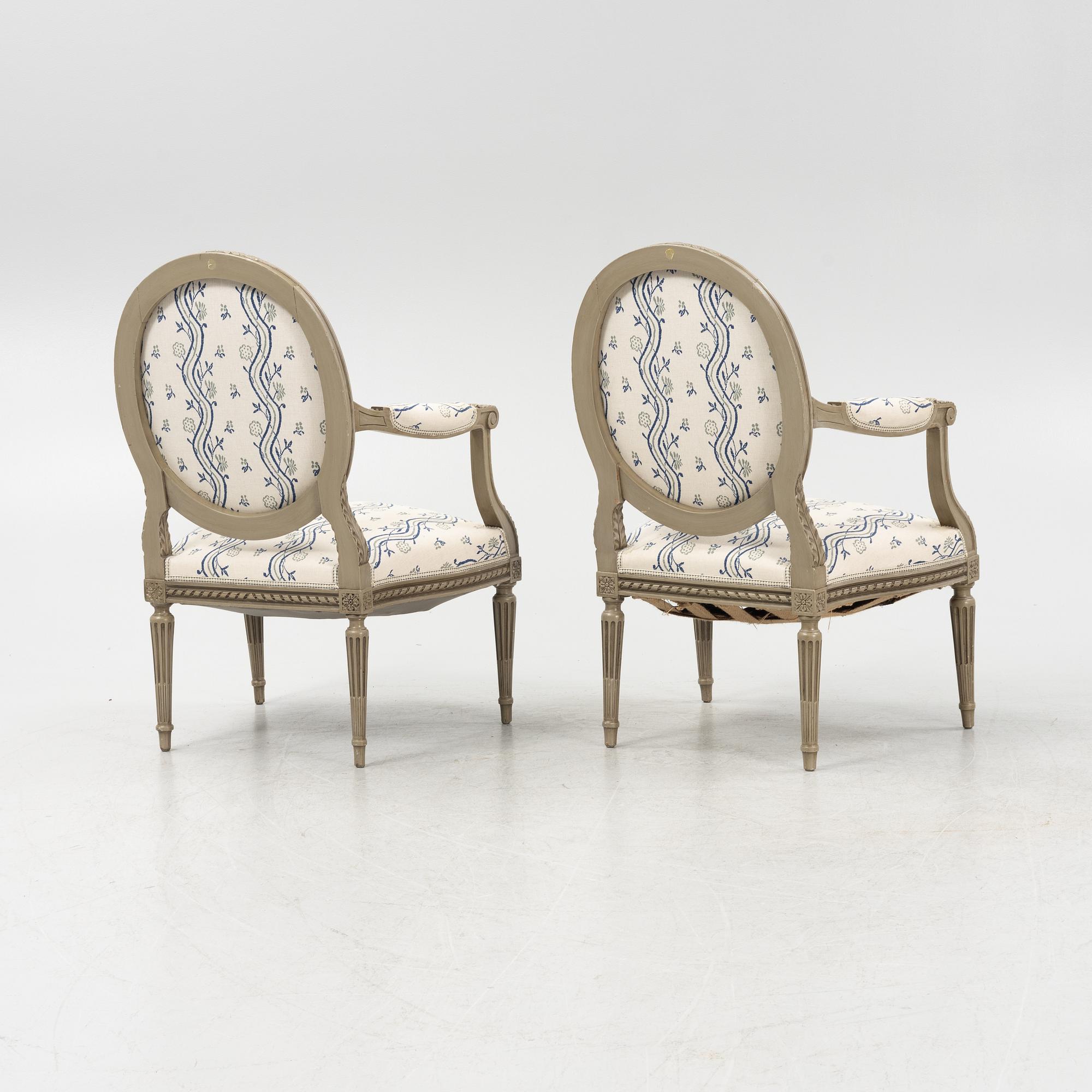 A pair of Gustavian style armchairs, 20th century.