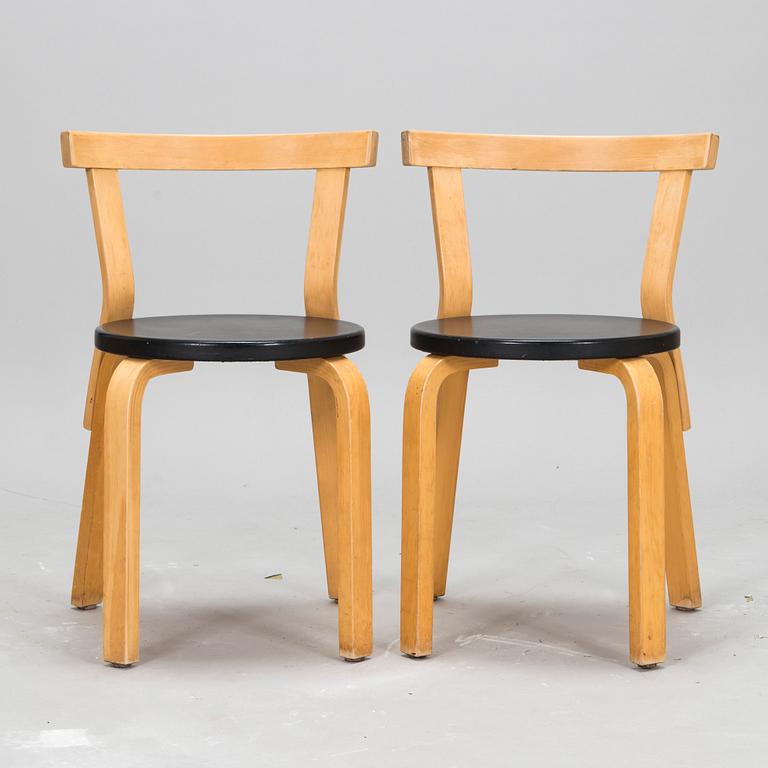 Alvar Aalto, stolar, 6 st, modell 68, Artek 1960-tal.