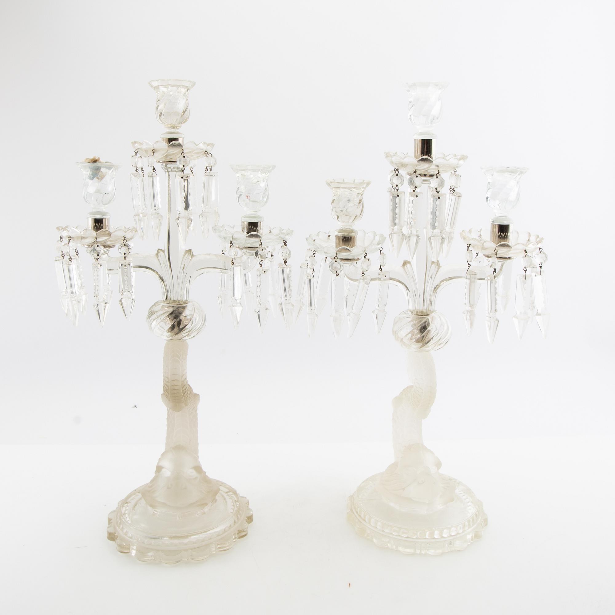 Candelabra, a pair, glass, 20th century.