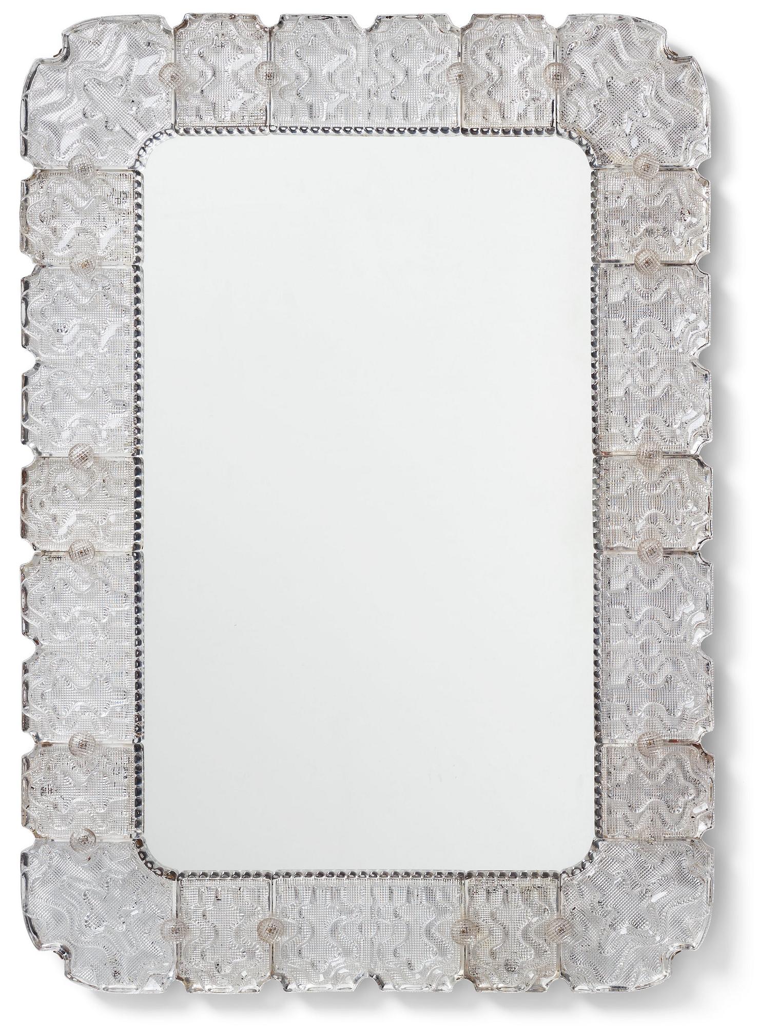 Carl Fagerlund, a Swedish Modern cast glass framed mirror, Orrefors ca 1940-50's.