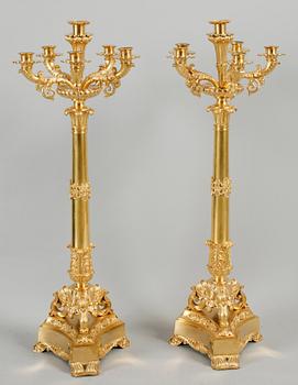KANDELABRAR, 1 par, förgylld brons, senempire, 1800-tal.