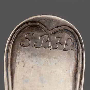 Dessertgafflar, 6 st, silver, Jacob Lampa, Stockholm 1777.