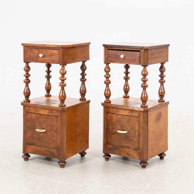 Bedside tables, a pair, first half of the 20th century.