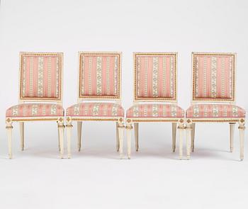 A set of four Gustavian chairs by E. Öhrmark (master in Stockholm 1777-1813).