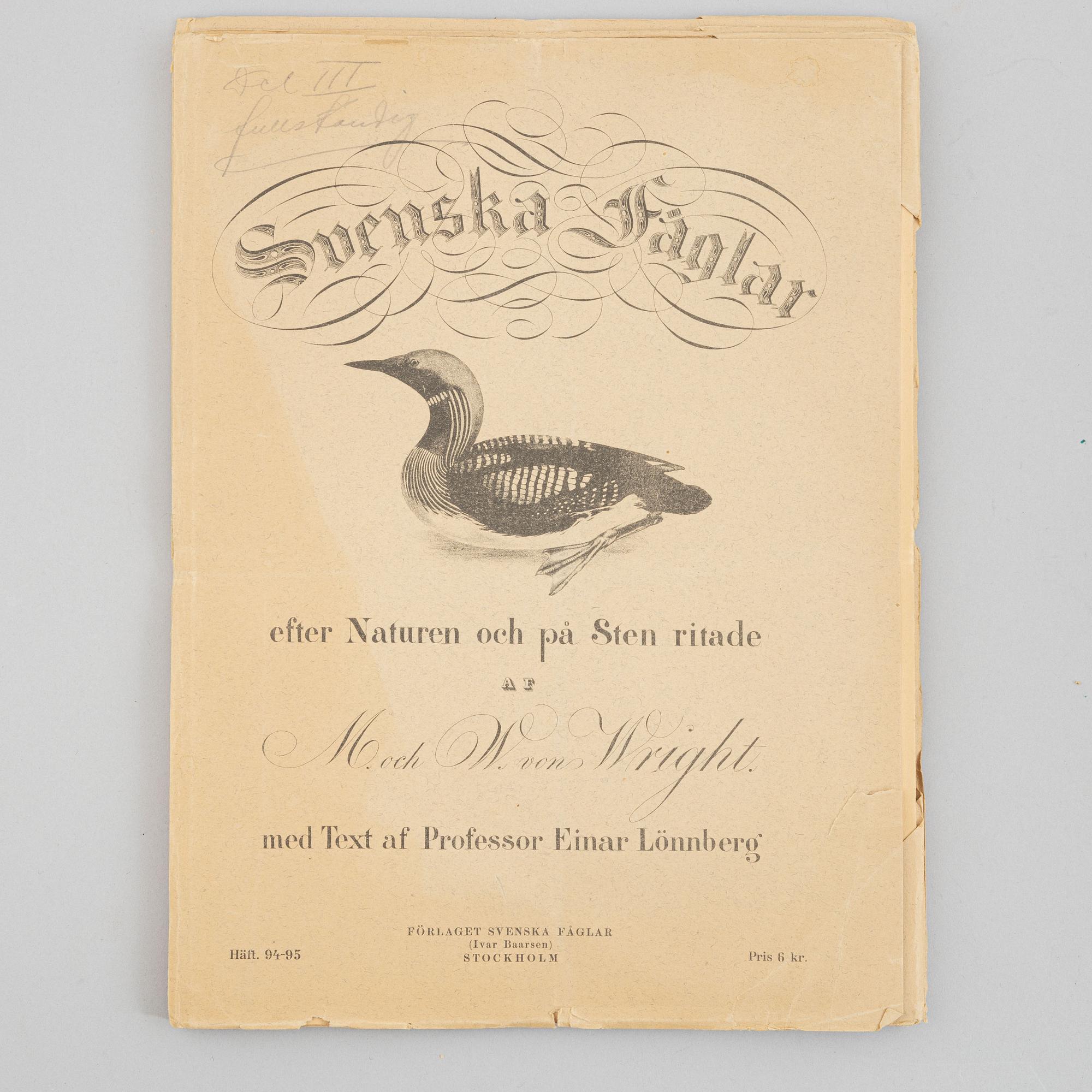 Bröderna von Wright, planschverk samt bok, "Svenska Fåglar", Ivar Baarsens förlag, Stockholm 1924-27.