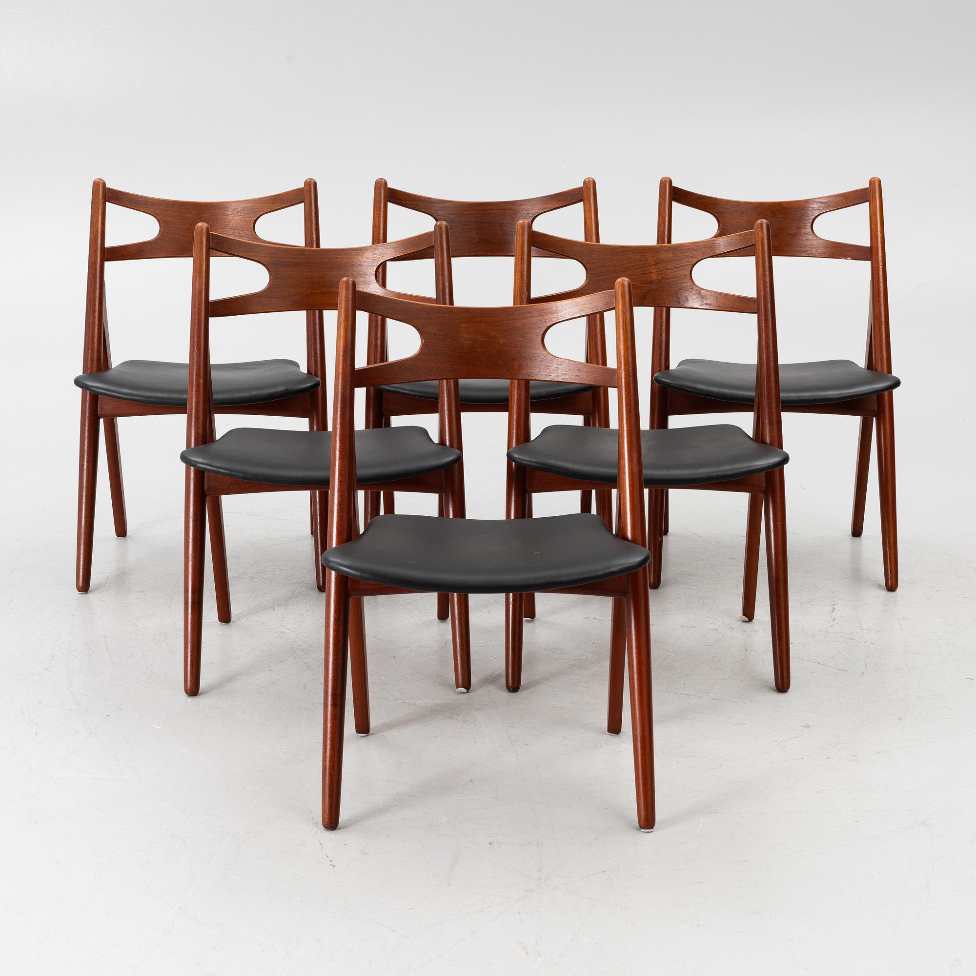 Hans J. Wegner, Six CH29 chairs, L. Chr. Larsen & Søn, Denmark, 1950s/60s.