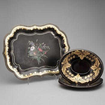 PARTI BRICKOR/SKÅLAR, 4 st. Plåt, 1800/1900-tal.