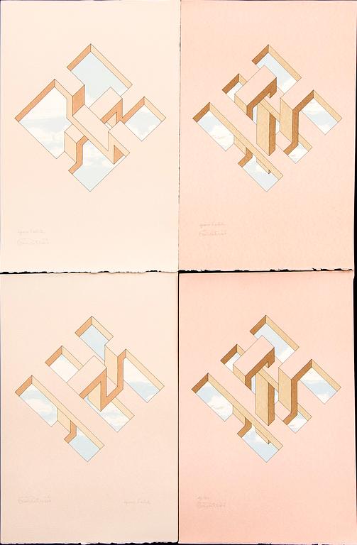 Oscar Reutersvärd, färglitografier fyra st, signerade 46/120 samt EA.