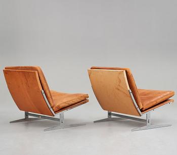 Preben Fabricius & Jørgen Kastholm, a pair of "Bo 561" brown leather and steel lounge chairs, Bo-Ex, Denmark 1960-70's.