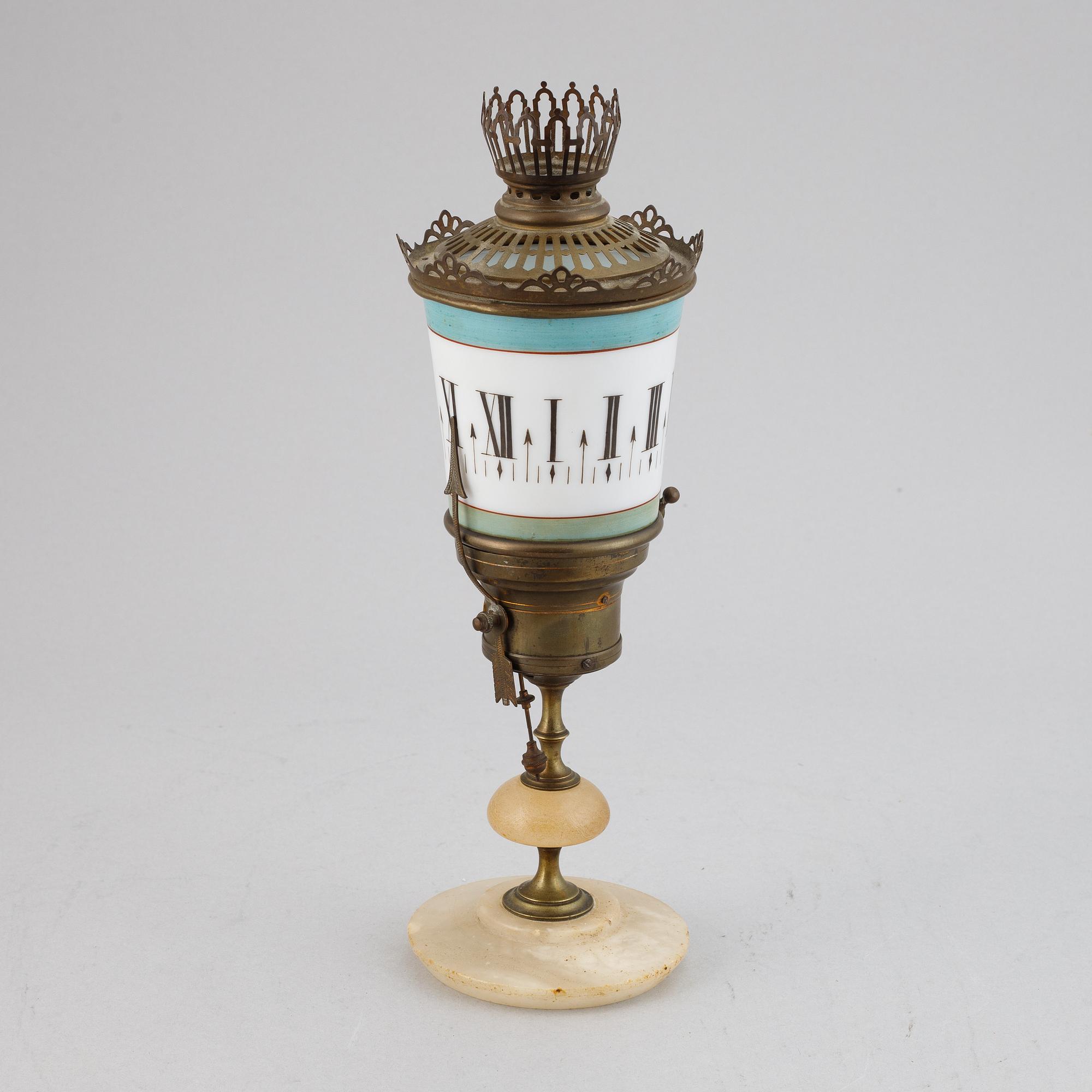 A night-light clock, late 19th century.