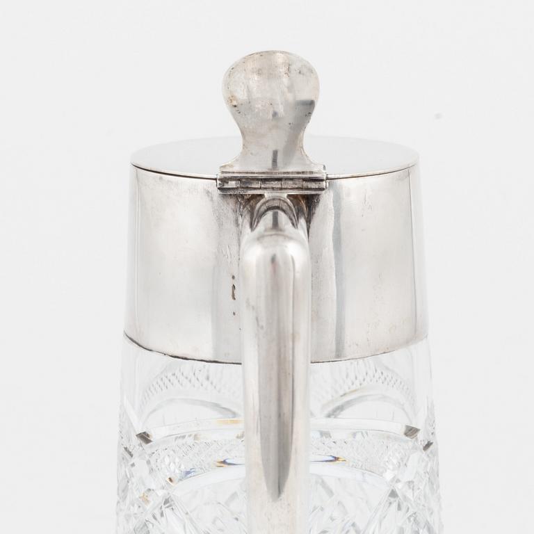 CG Hallberg, a silver and glass flagon, Stockholm 1918.