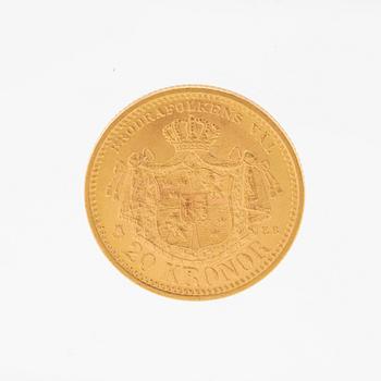 Gold coin 20kr Oscar II, Sweden and Norway 1902.