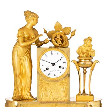 An Empire ormolu mantel clock, 'Allegory of the birth of the Duke of Bordeaux', early 19th century.