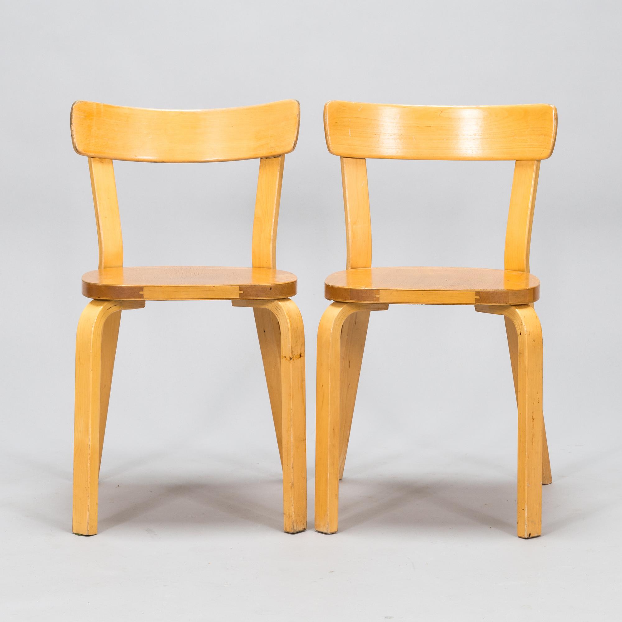 Alvar Aalto, six chairs model 69, Artek, 1950s-60s.