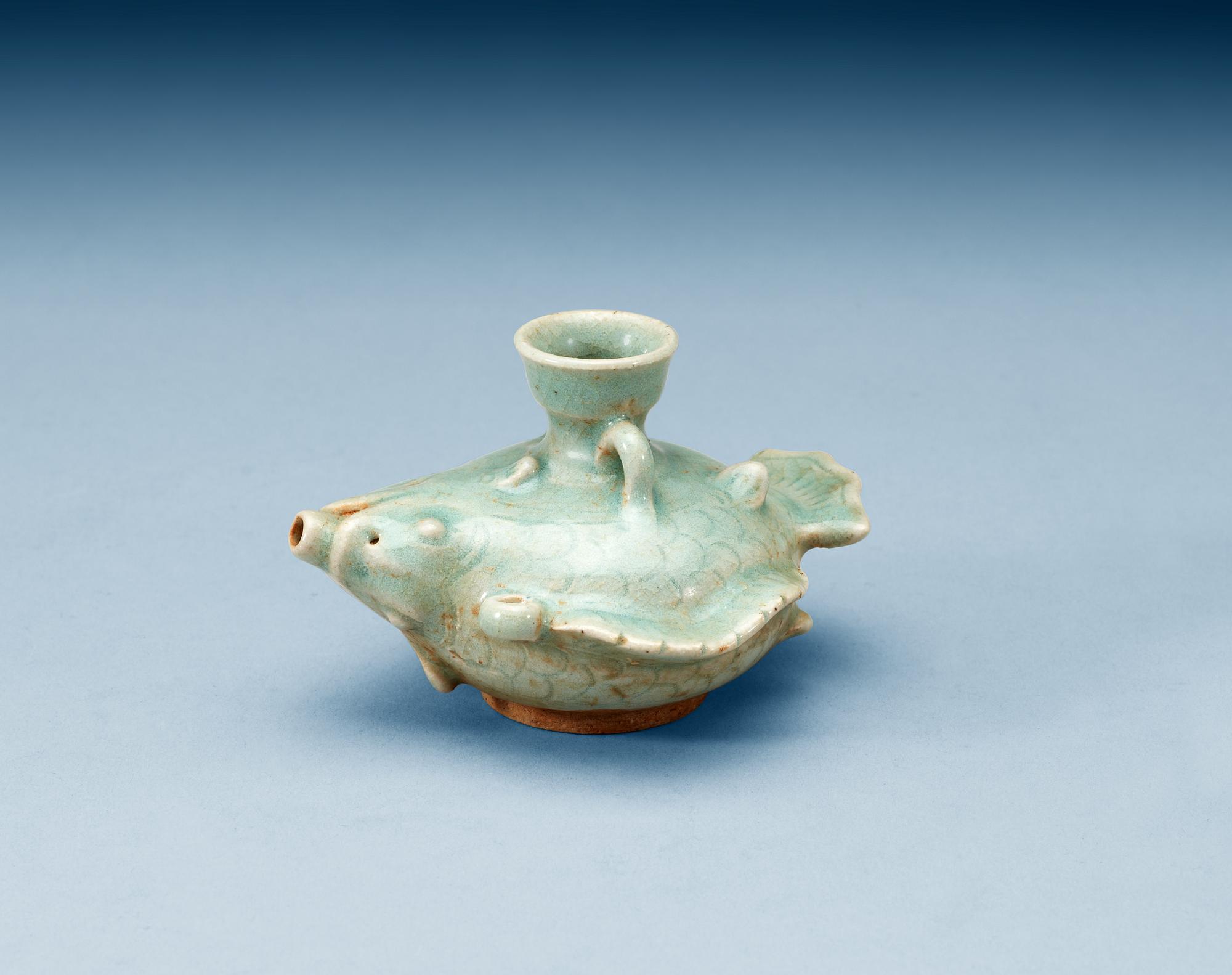 A celadon glazed water-dropper/water pot, Yuan dynasty (1271-1368).