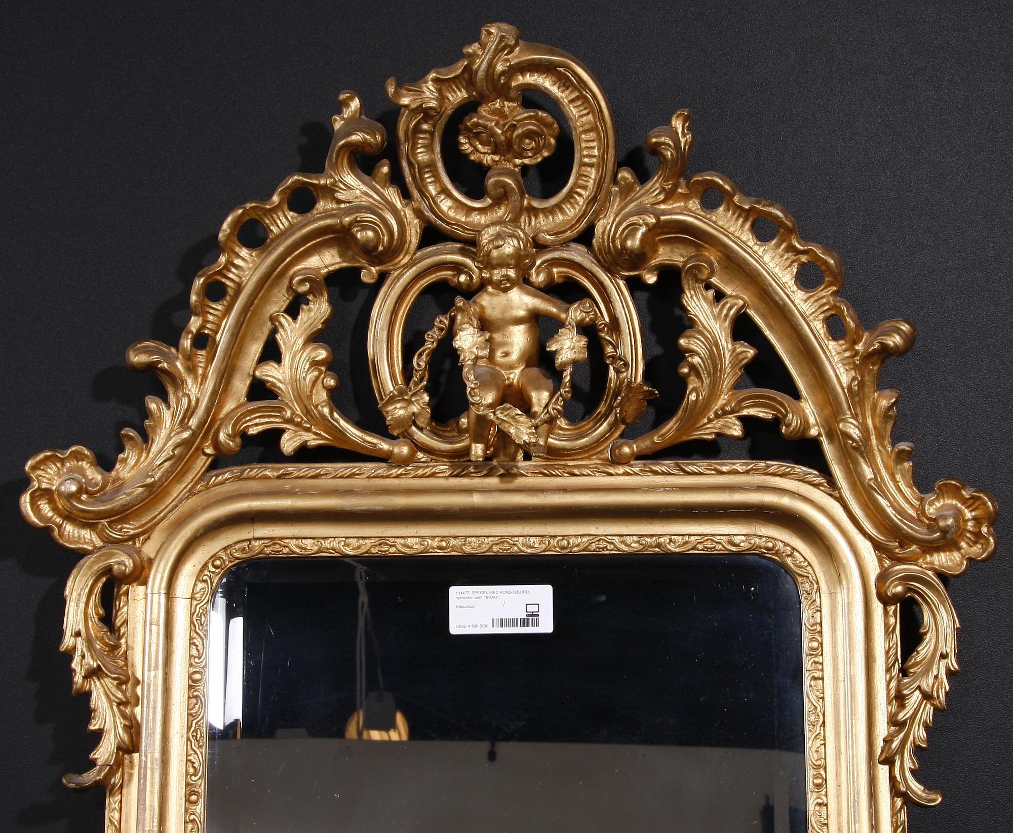 SPEGEL MED KONSOLBORD, nyrokoko, sent 1800-tal.