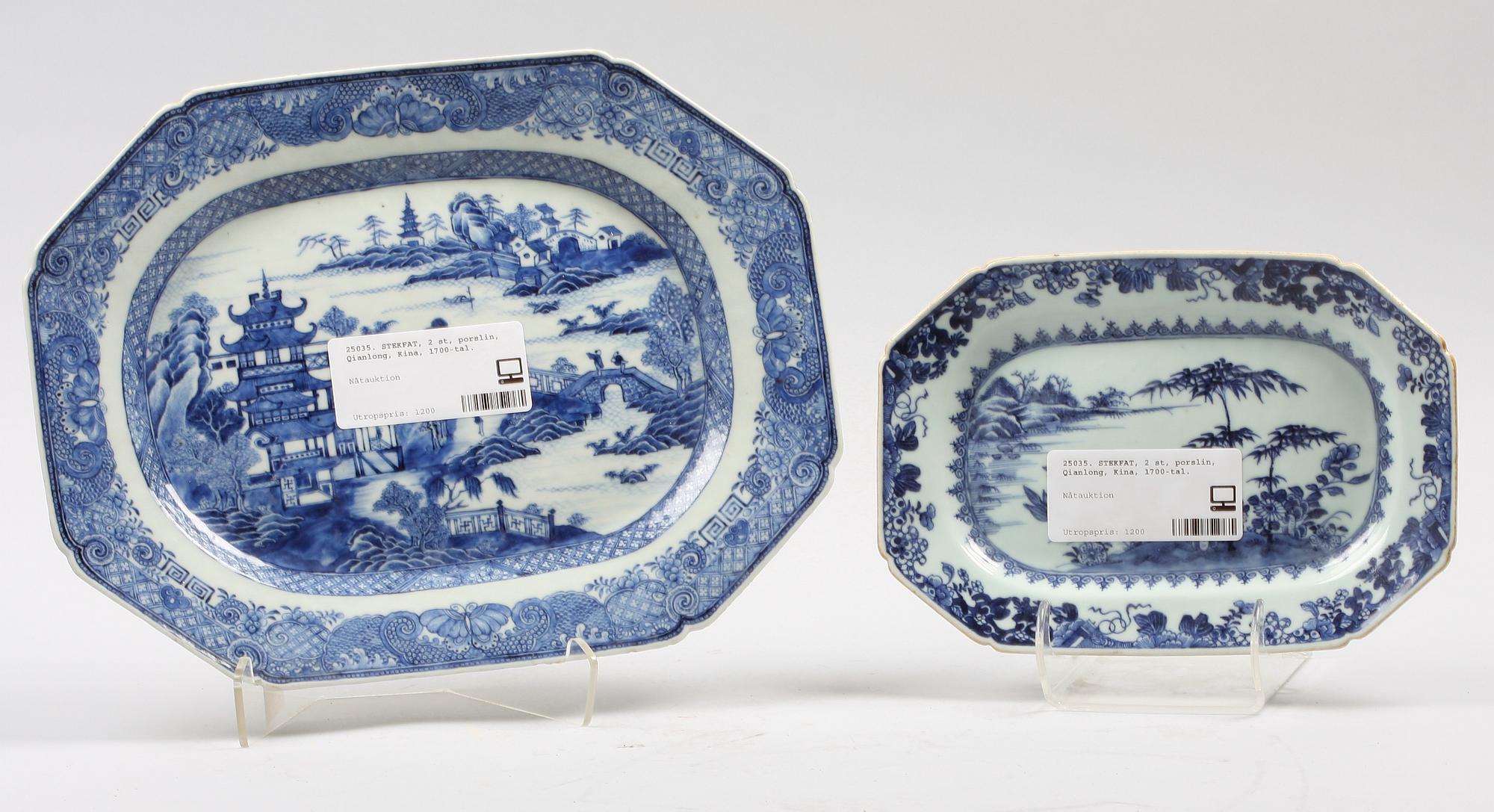 STEKFAT, 2 st, porslin, Qianlong, Kina, 1700-tal.