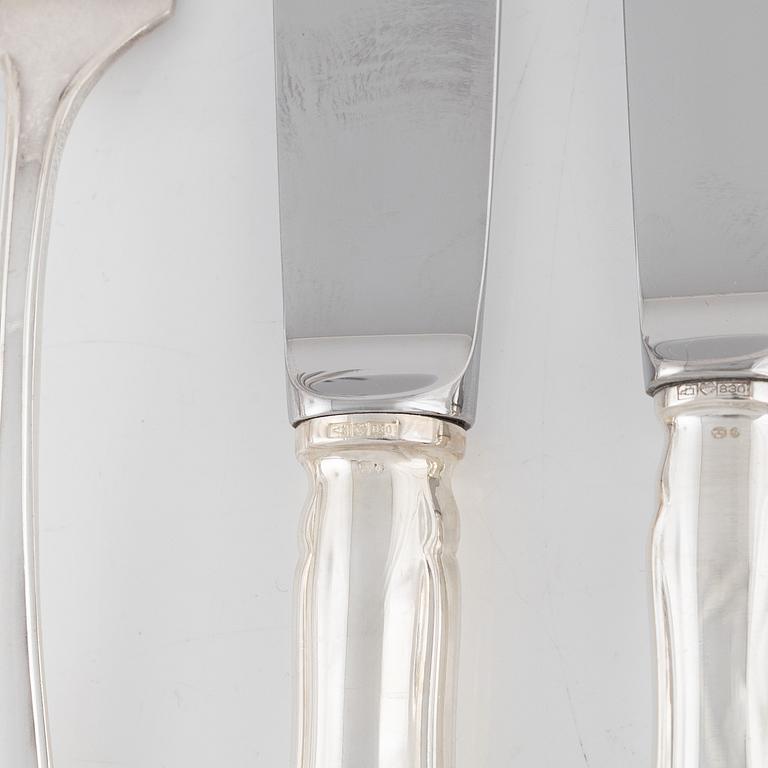 Bestickservis, 54 delar, silver, "Chippendale", Auran Kultaseppä, Åbo, bl.a. 1985.