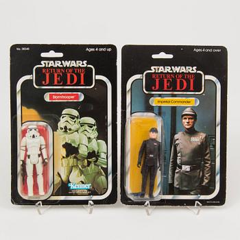 STAR WARS, 4 stycken figurer i Return of the Jedi förpackning, Kenner och Palitoy 1980-tal.